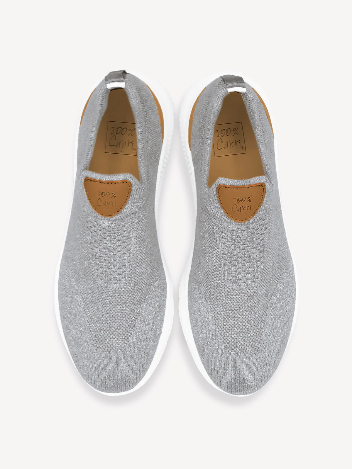 Sneakers Knit with breathable fabric upper, leather details, and flexible rubber sole for casual wear - Grey Color 100% Capri