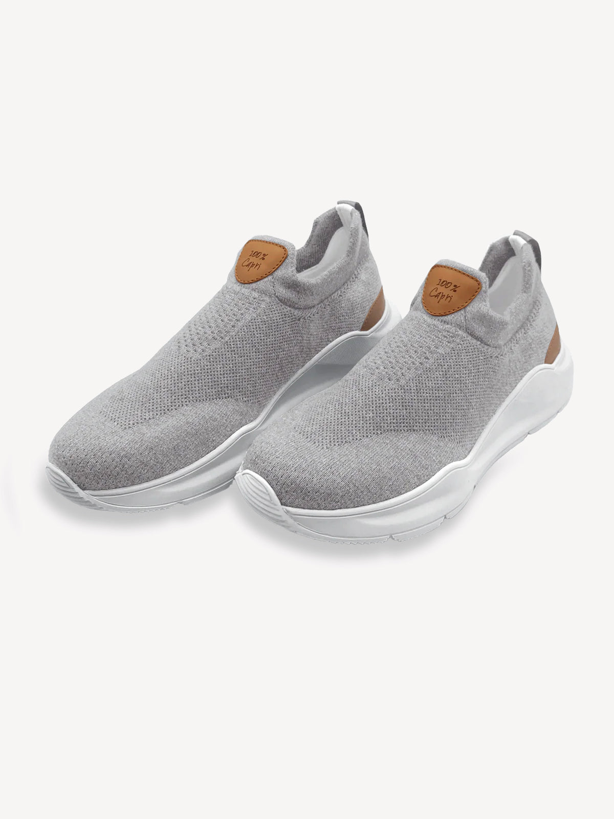 Sneakers Knit with breathable fabric upper, leather details, and flexible rubber sole for casual wear - Grey Color 100% Capri