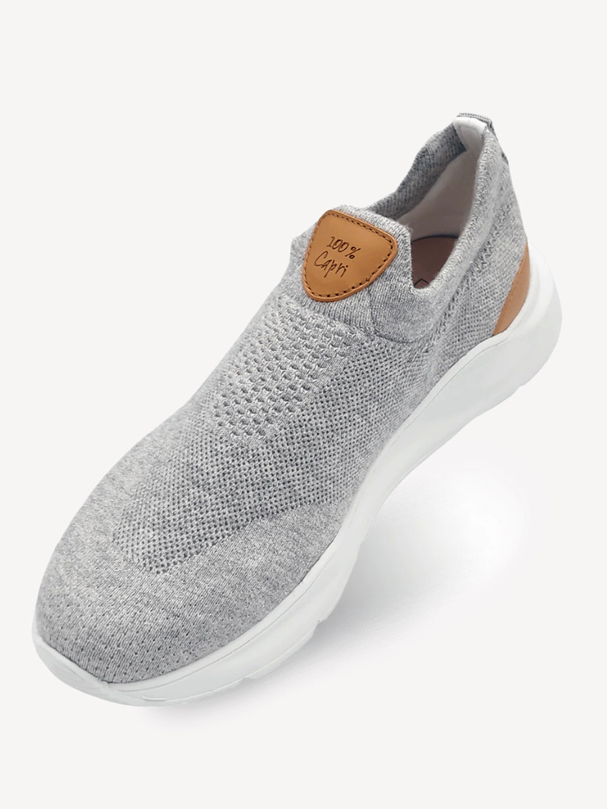 Sneakers Knit with breathable fabric upper, leather details, and flexible rubber sole for casual wear - Grey Color 100% Capri