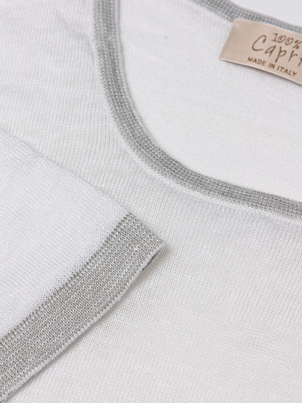 St. Barth linen T-Shirt for man 100% Capri white and light grey linen t-shirt detail