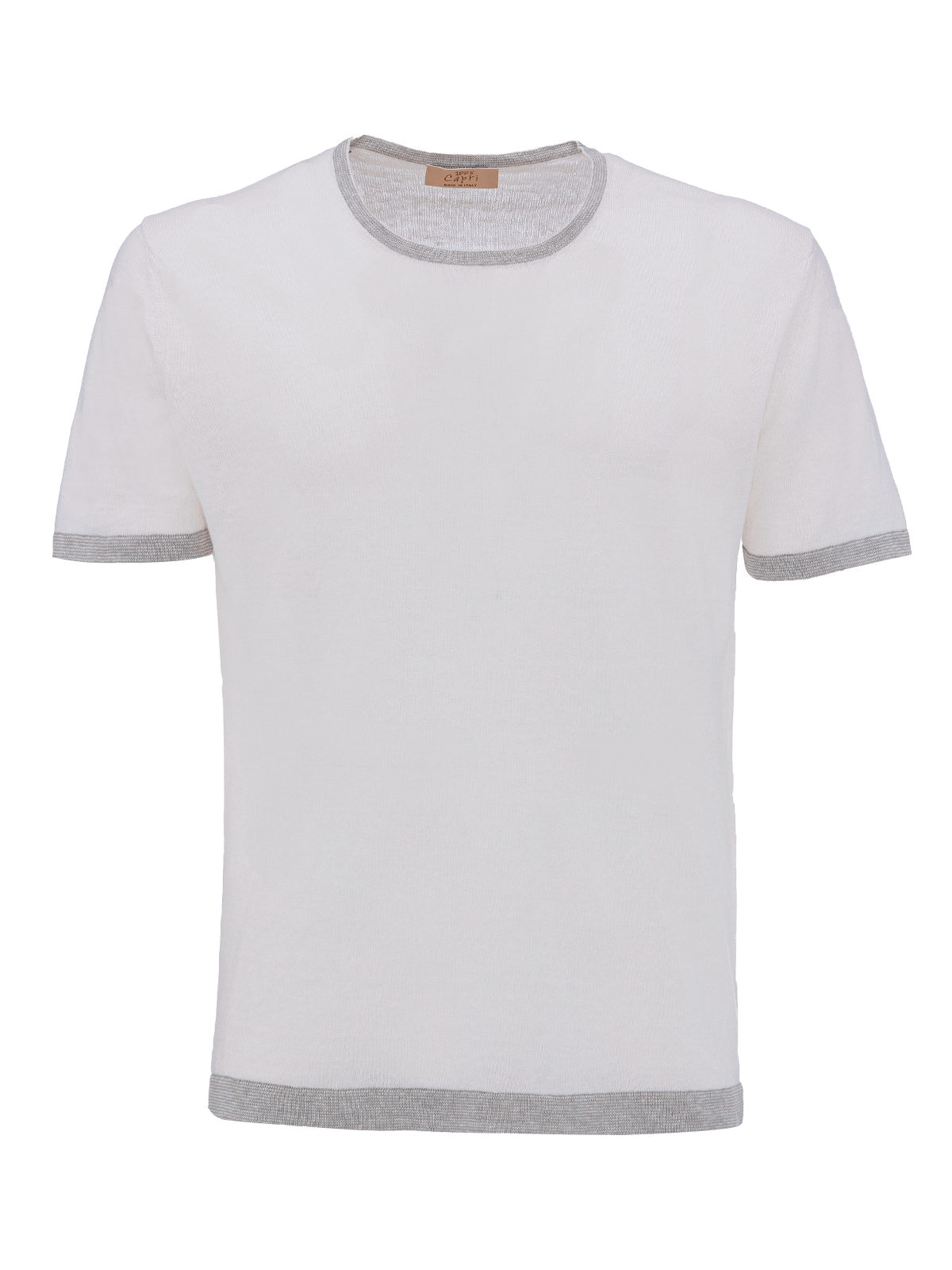 St. Barth linen T-Shirt for man 100% Capri white and light grey linen t-shirt front