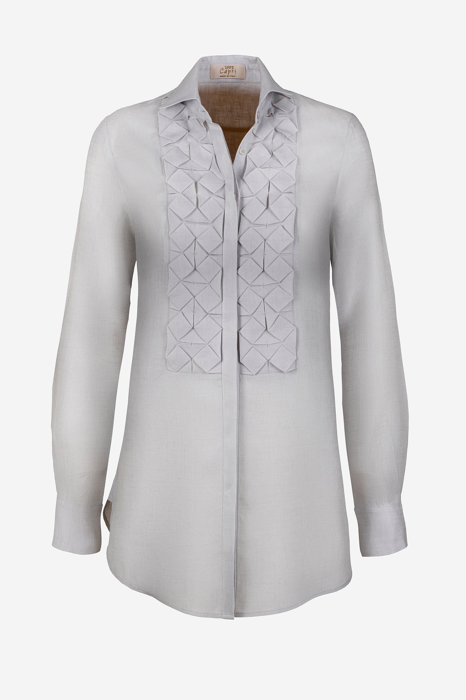 Camicia Nada 100% Capri light grey linen shirt front