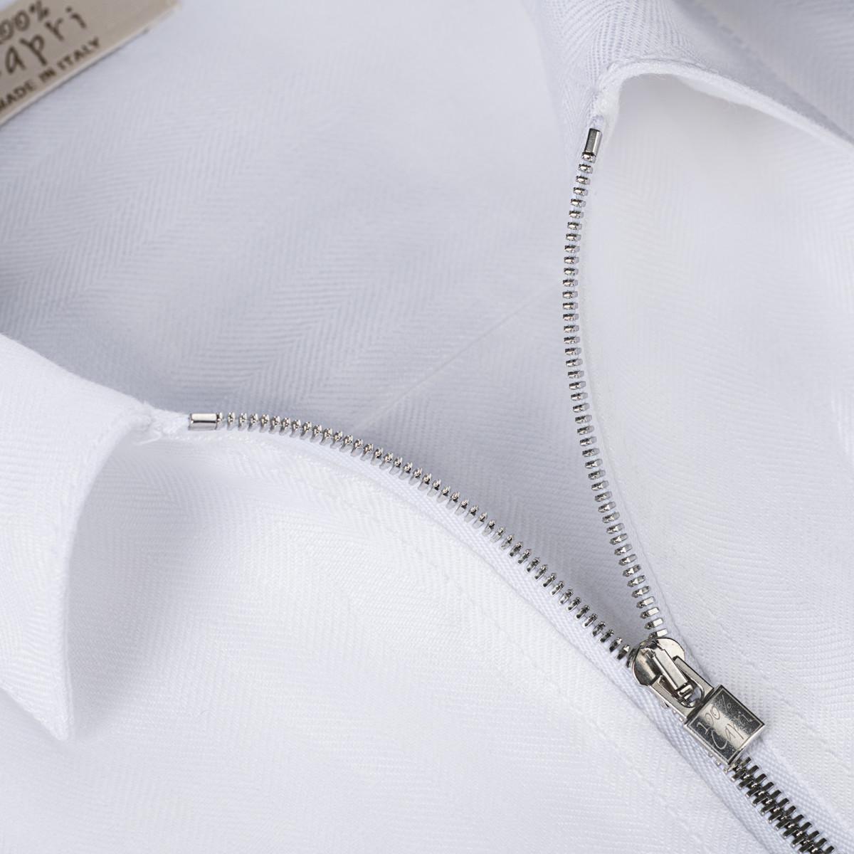 Camicia Zip Malta 100% Capri for man linen white shirt detail