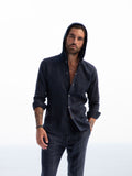 Camicia Cappuccio 100% Capri blue linen t-shirt worn by model