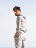 Camicia Cappuccio 100% Capri light grey linen t-shirt worn by model