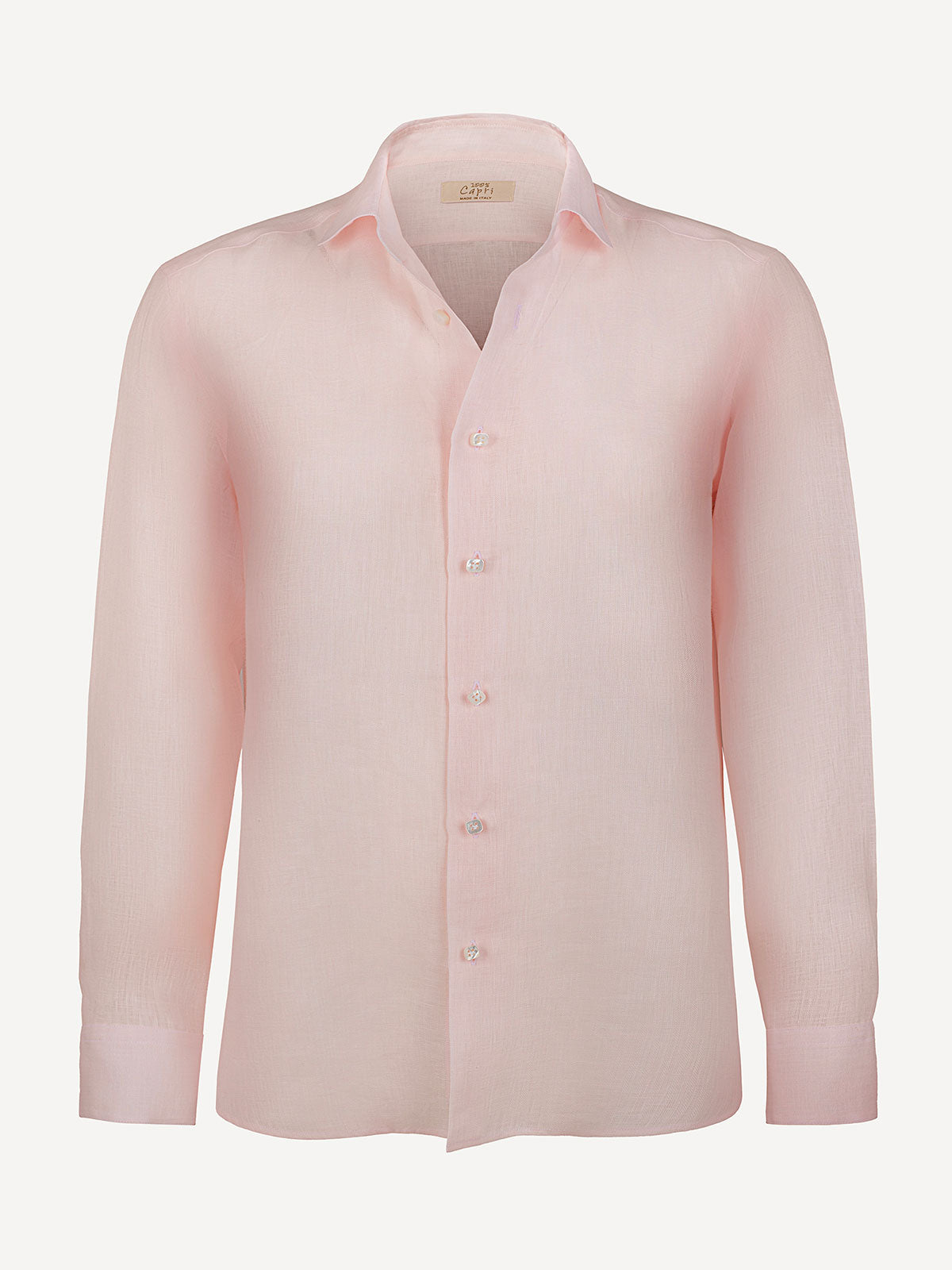 Camicia Hand Made 100% Capri pink linen shirt front