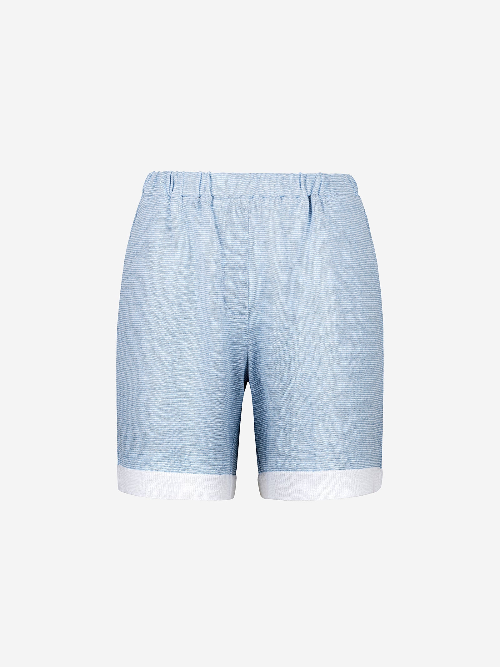 Short Brio 100% Capri blue and white linen short front