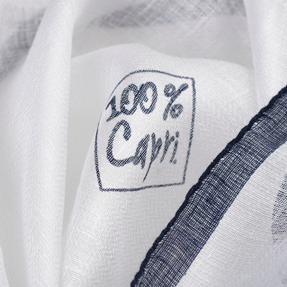 Rhombus Linen Scarf for women 100% Capri white and blue linen scarf detail