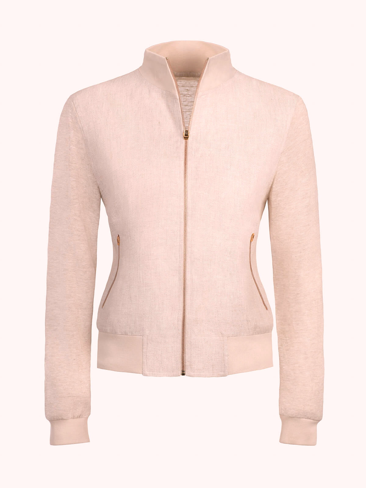 Bomber Zip 100% Capri pink linen bomber front