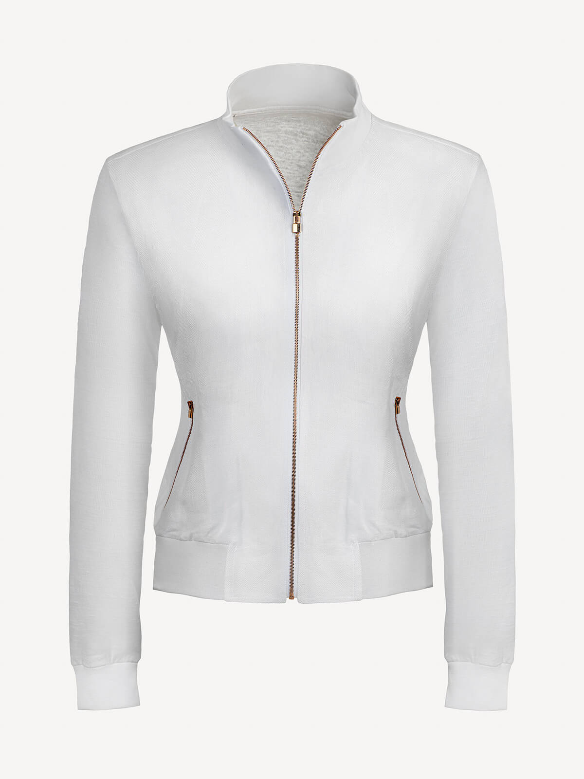 Bomber Zip 100% Capri white linen bomber front