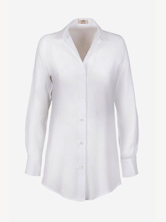 Camicia Chic Spigata 100% Capri white linen shirt front