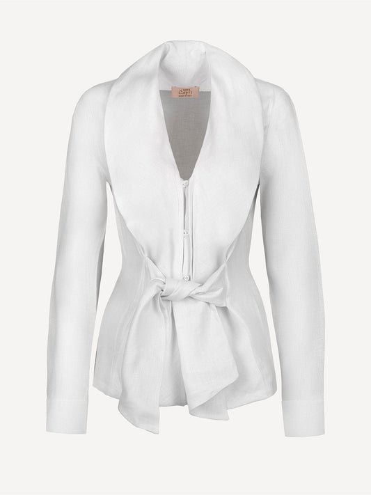 Camicia fiocco 100% Capri white linen shirt  front