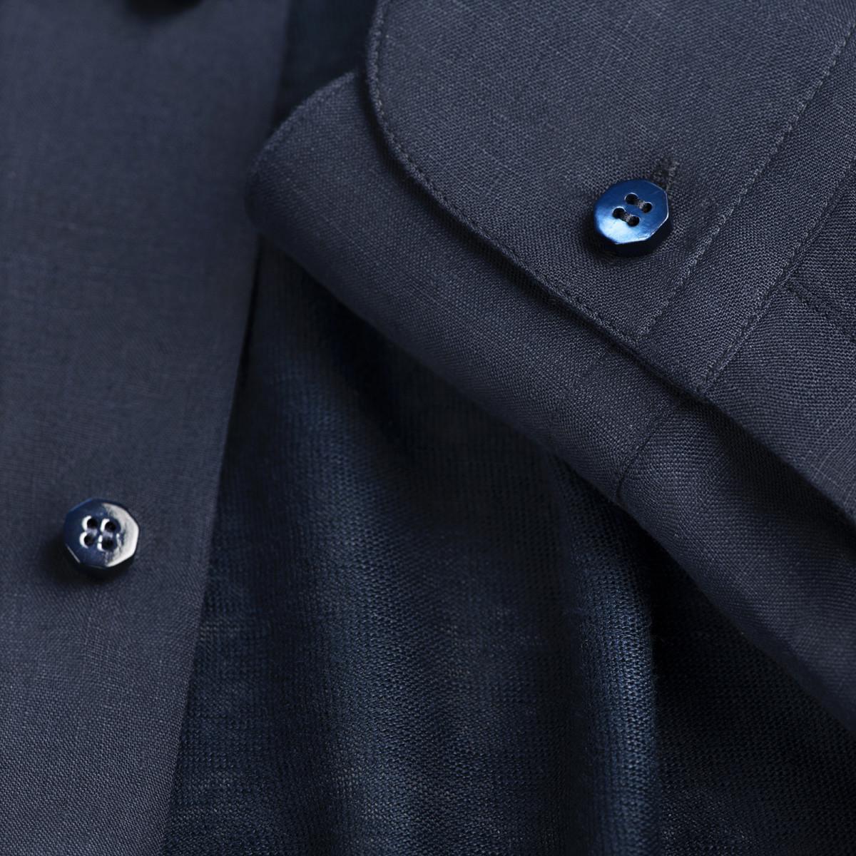 Camicia Mykonos 100% Capri blue linen shirt detail