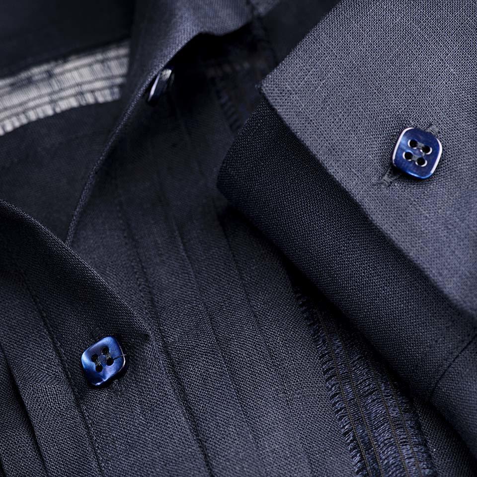 Camicia Royal 100% Capri blue linen shirt detail