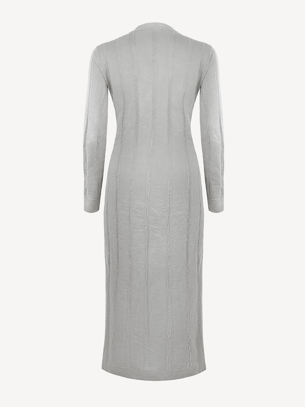 Cappotto Lungo Sfrangiato 100% Capri light grey linen dress back
