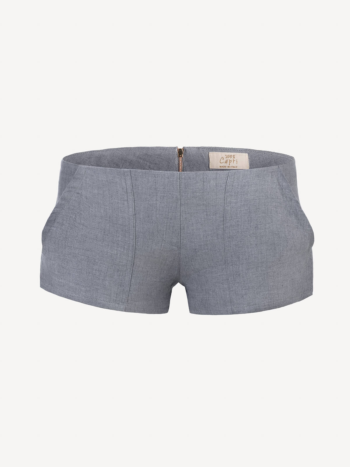 Short linen pants zip  for woman 100% Capri dark grey linen pant front