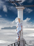 Pantalone New Capri  for woman 100% Capri white linen pant worn by a model