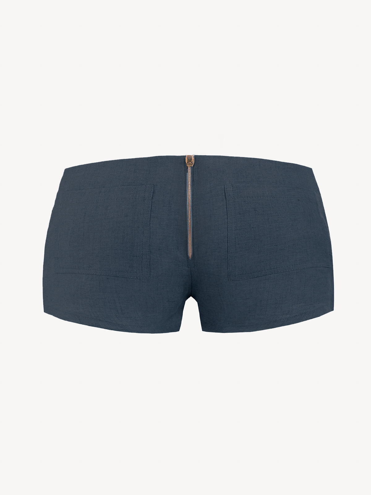 Short linen pants zip  for woman 100% Capri blue linen pant back