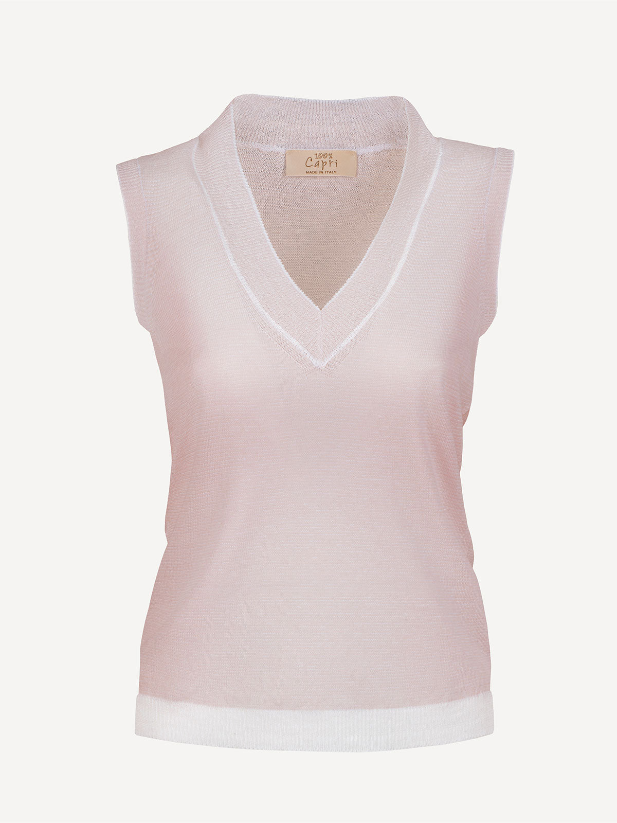 Top St Barth 100 Capri pink and white linen top front