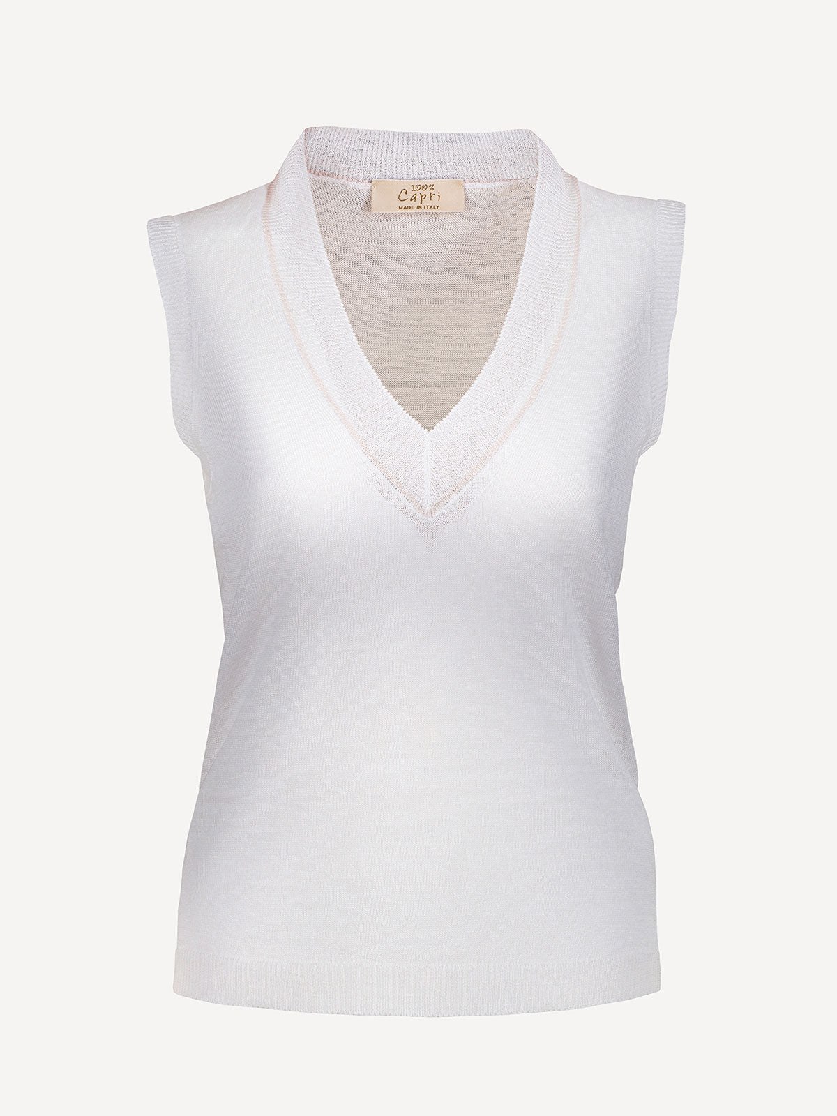 Top St Barth 100 Capri White and pink linen top front