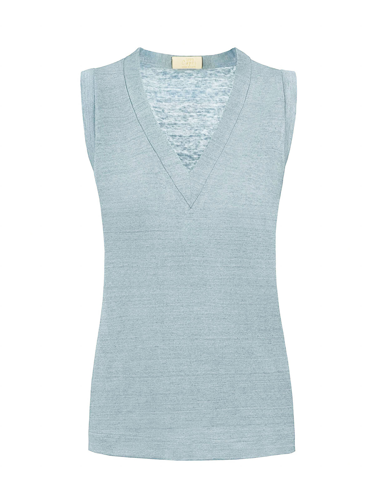 Top V for woman 100% Capri linen aquamarine top front