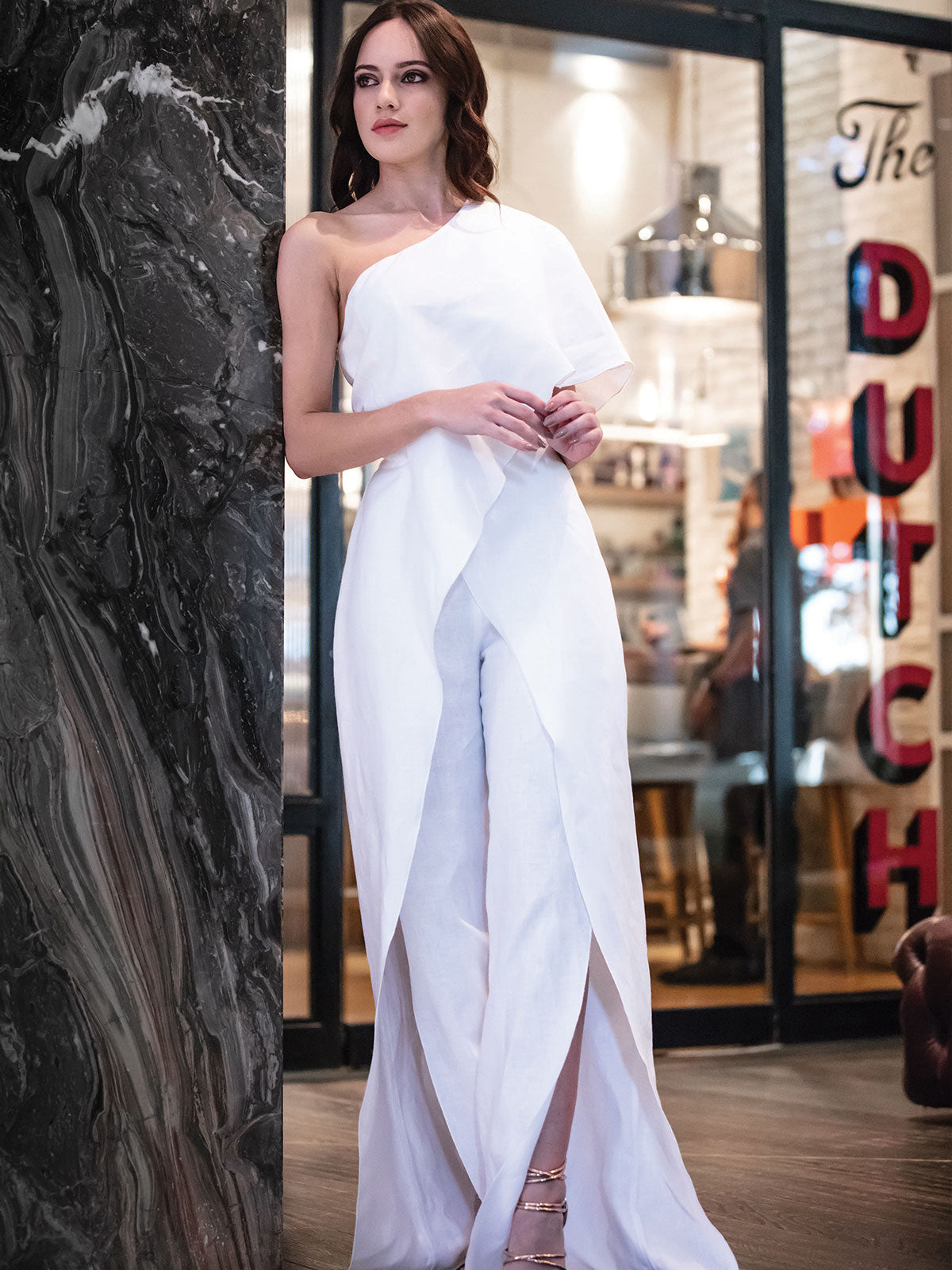 Jumpsuit Tuta Allegra 100% Capri white linen jumpsuit worn by model