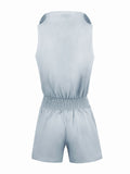 Tuta Zip  for woman 100% Capri aquamarine linen jumpsuit back