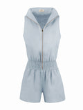 Tuta Zip for woman  100% Capri aquamarine linen jumpsuit front