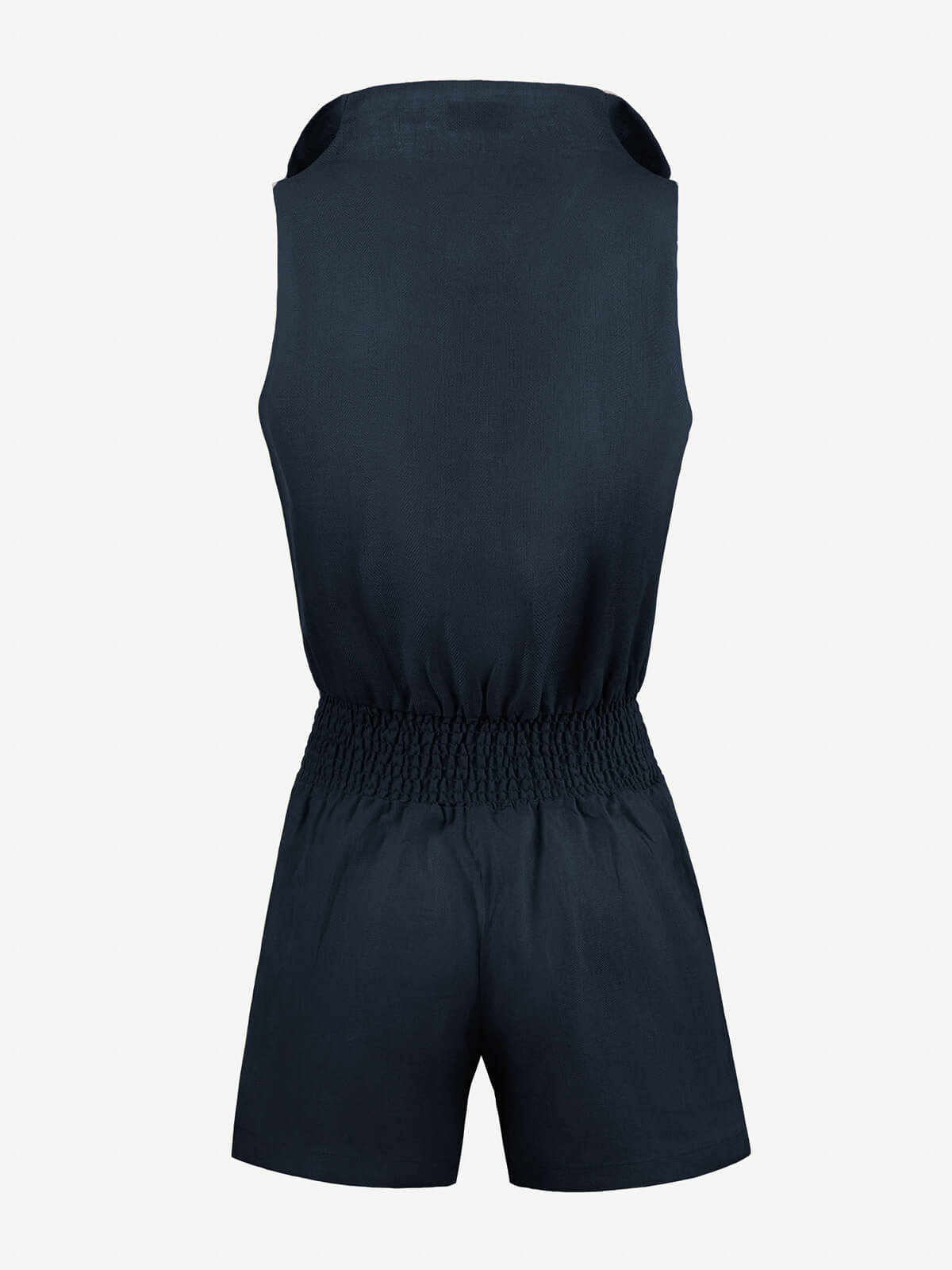 Tuta Zip for woman  100% Capri blue linen jumpsuit back