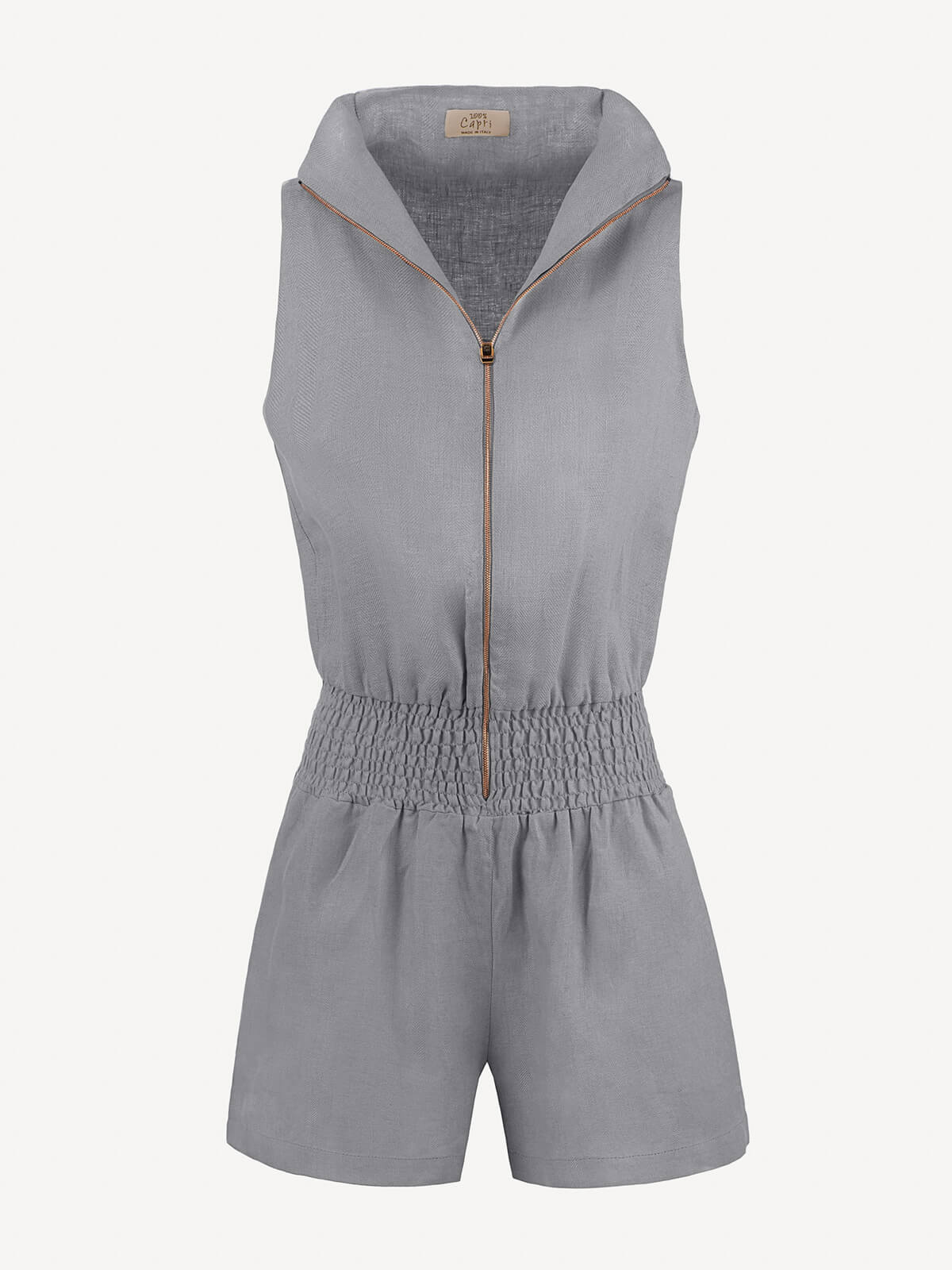 Tuta Zip  for woman 100% Capri dark grey linen jumpsuit front