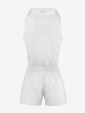 Tuta Zip for woman  100% Capri white linen jumpsuit back