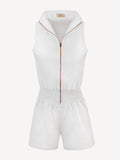 Tuta Zip for woman 100% Capri white linen jumpsuit front