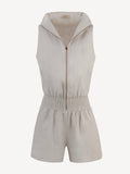 Tuta Zip  for woman 100% Capri light grey linen jumpsuit front